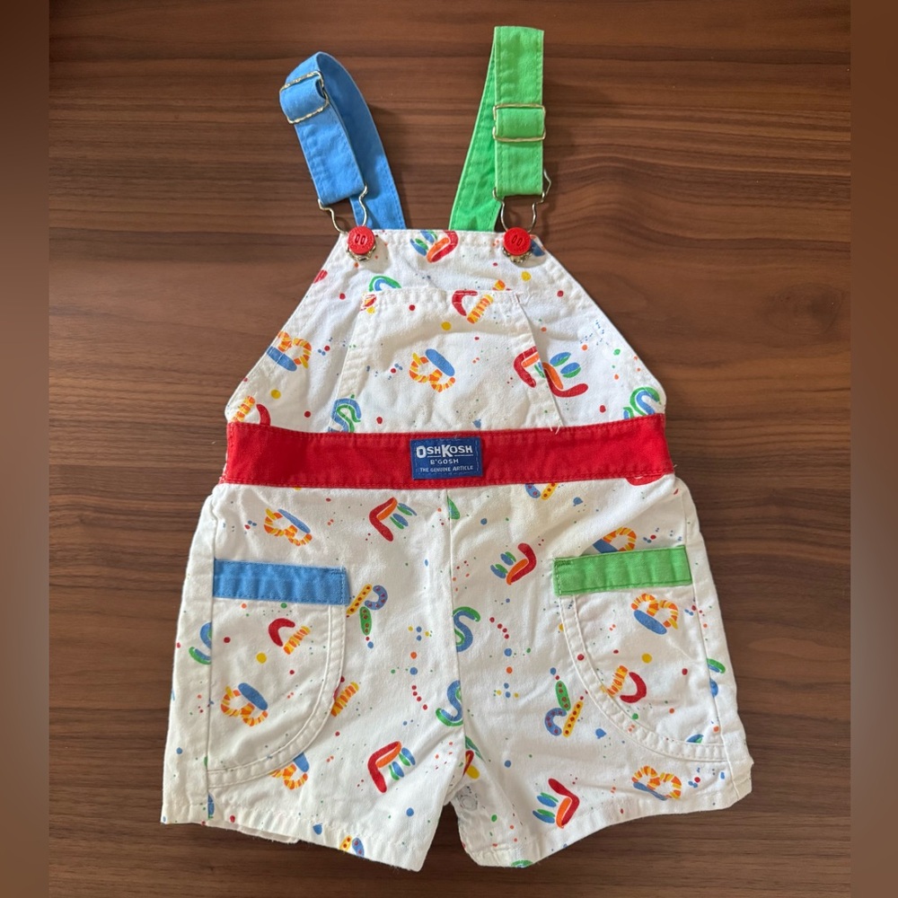 Oshkosh B'Gosh Vintage White Multicolor Overalls 100% Cotton - Size 24 Months